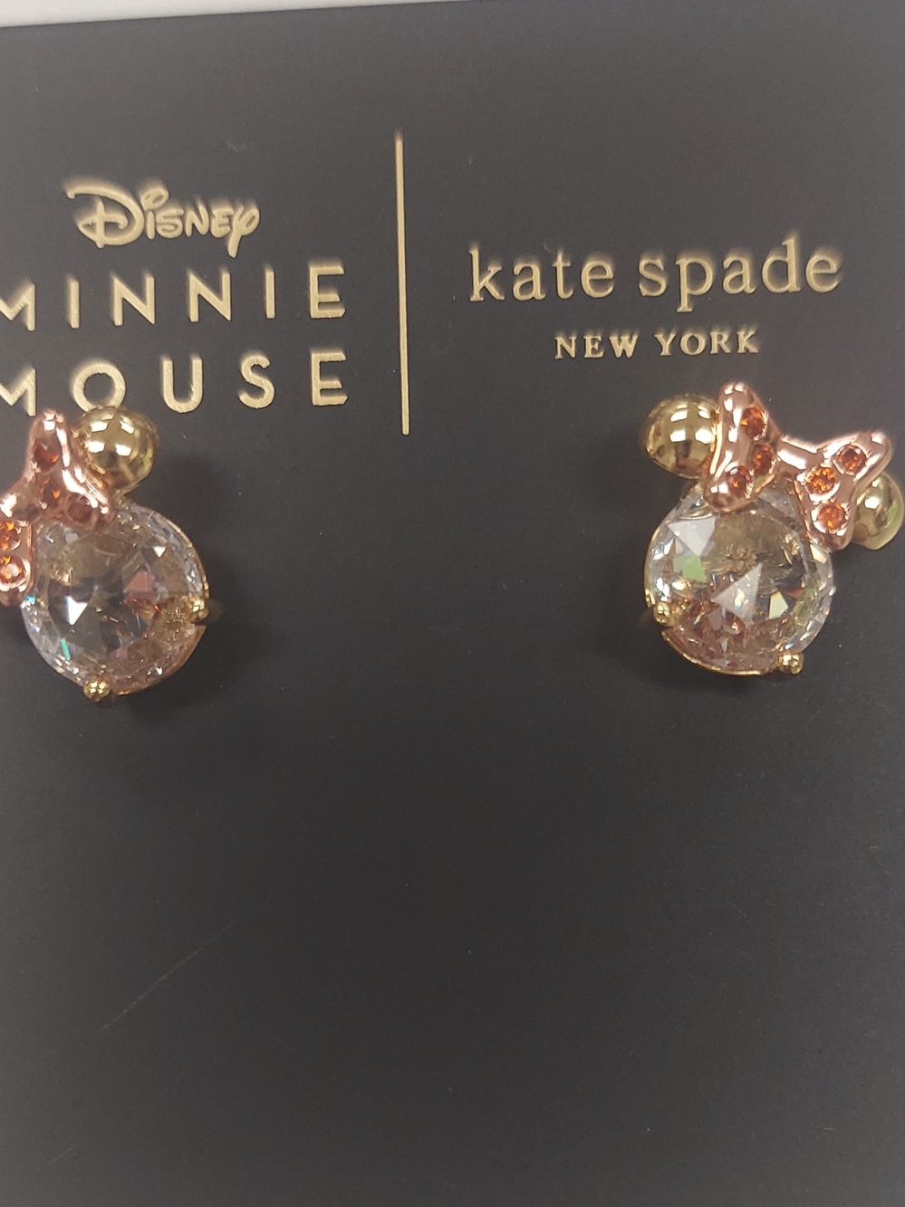 kate spade New York Gold-Tone Minnie Mouse Crystal Bow Stud Earrings